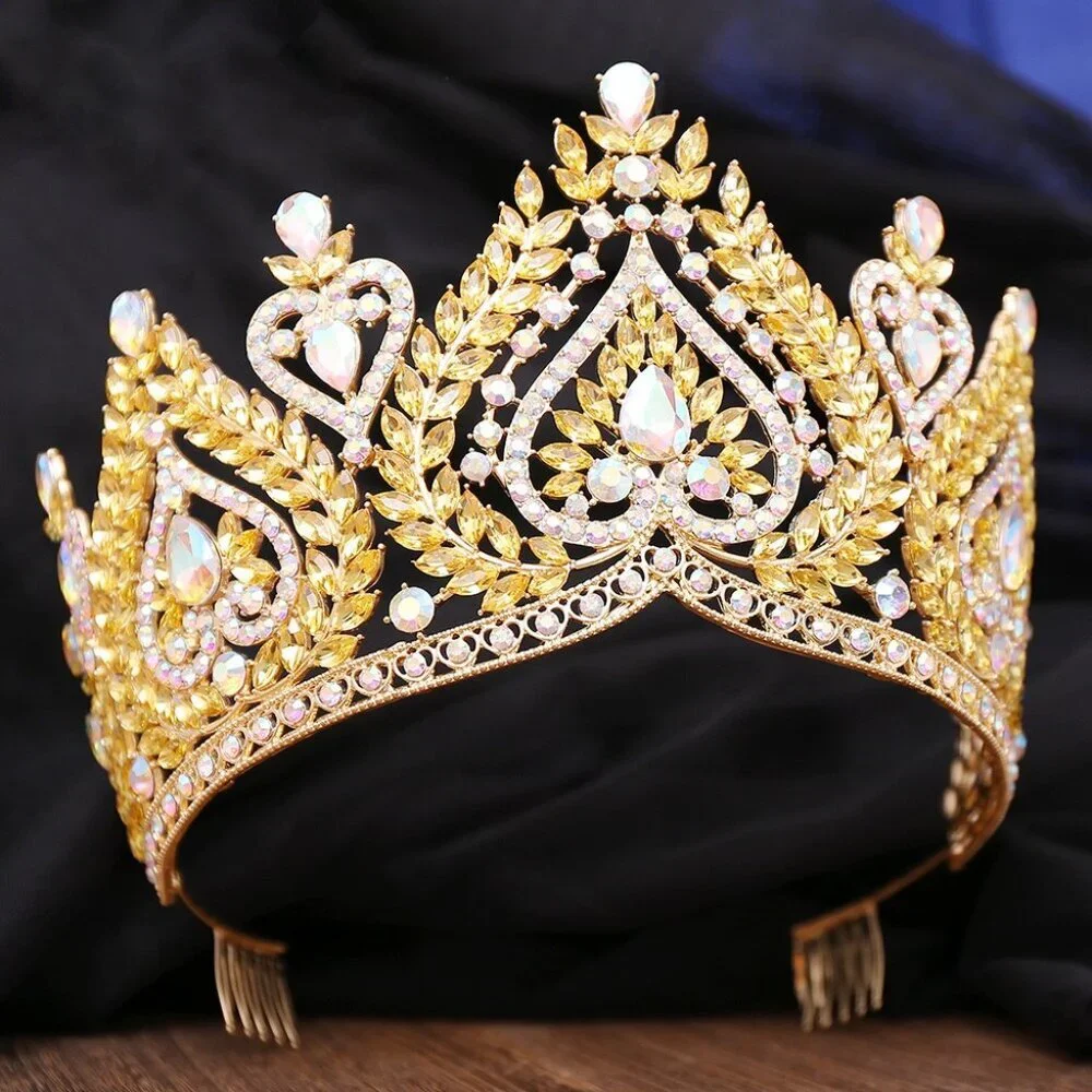 Queen of Spades, Gold Spade Crown, Champagne Crystal Crown, Prom Crown, XL Size - Picture 2 of 5